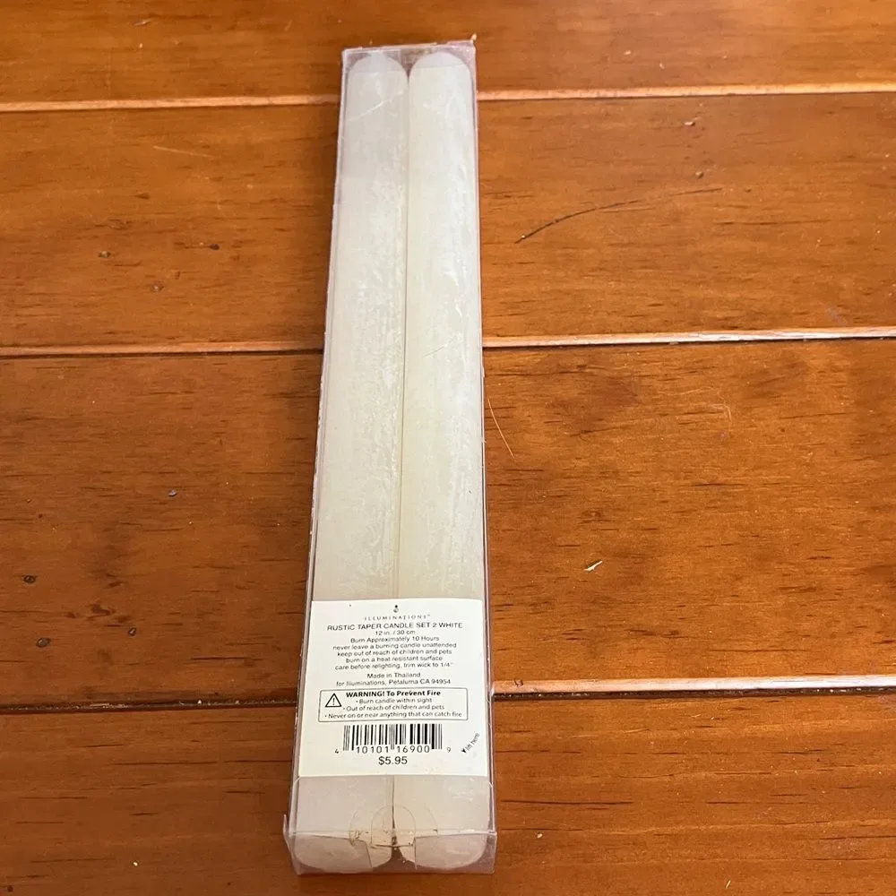 Two New White Illuminations Rustic Taper Candles